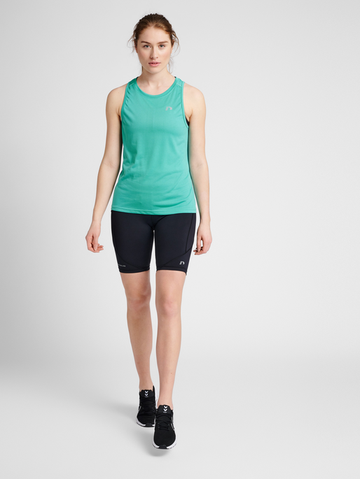 WOMEN RUNNING SINGLET, BLUE TURQUOISE, model