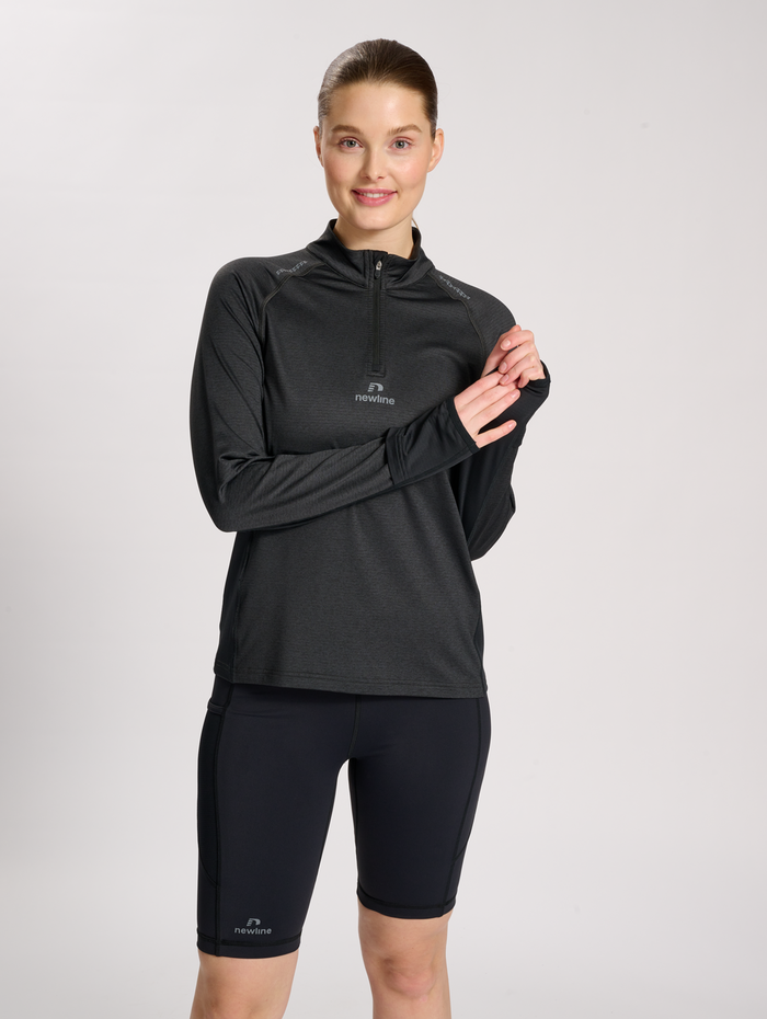 nwlMESA 1/2 ZIP L/S WOMAN, BLACK MELANGE, model